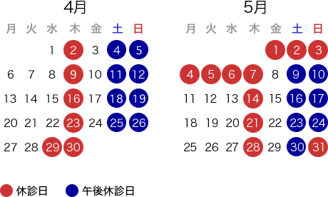 休診日カレンダー